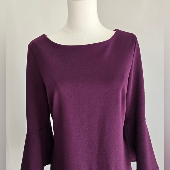 Calvin Klein Purple Sheath Dress Three-Quarter Ruffle Sleeve Boat Neck Sz. 10 - Picture 3 of 12